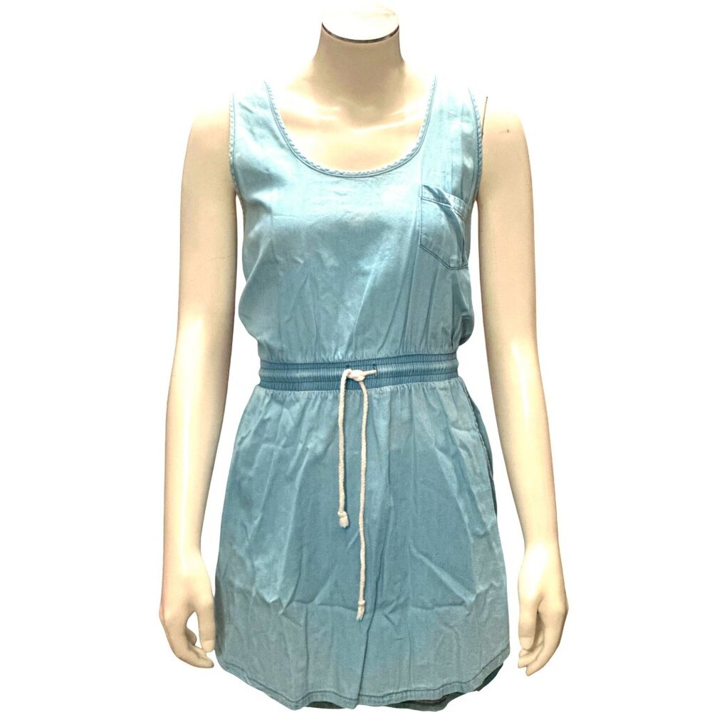 Active USA Light Blue Tank Dress Medium Rope Tie Waist Pockets  Summer Casual M